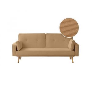 Loungitude Canapé droit scandinave convertible 3 places en velours côtelé taupe