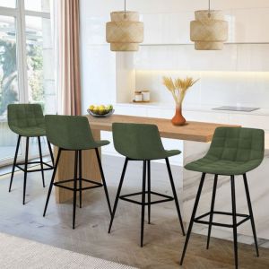 Idmarket Lot de 4 tabourets de bar MADY en velours vert