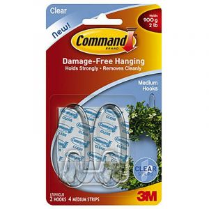 Command Cintre adhésif domestique réutilisable moyen jusqu'à 0,900Kg Plastique transparent 2 Pcs 7100127200