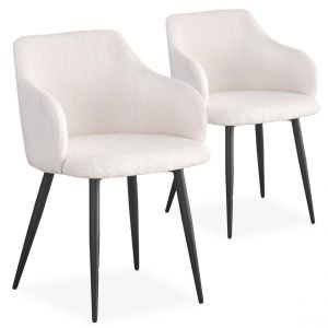 Lot de 2 chaises Paoline Tissu Bouclette Cr&eacute;me