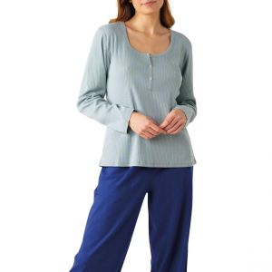 Athena Pyjama long femme Confort Maille bleu en coton