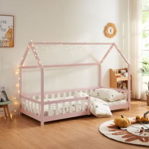 [en.casa] - Lit cabane Hesel pour enfants bois de pin 90 x 200 cm rose