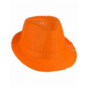 Chapeau borsalino à sequins orange adulte