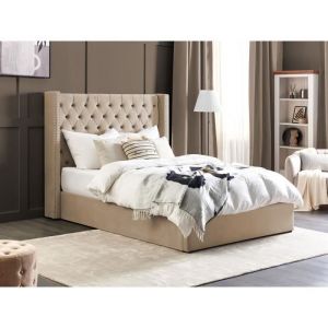 Beliani Lit avec coffre en velours beige 140 x 200 cm LUBBON
