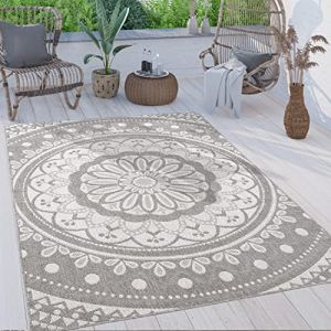 Paco Home - Tapis Exterieur Terrasse Salon Cuisine Motif Oriental Marocain Moderne Ethnique Gris, 120x160 cm
