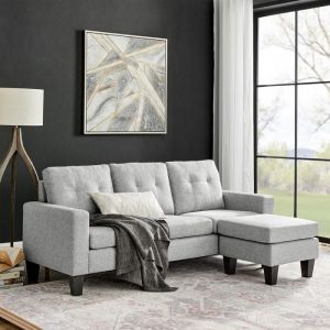 M&S Canapé d'angle réversible avec pouf en microfibre gris clair - lumina