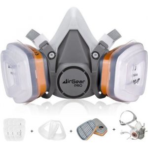 Masque Anti-gaz et Anti-Poussière Réutilisable AIRGEARPRO M-500 - Noir, Verre Incolore