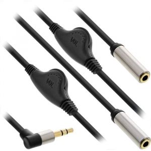 Inline 99253A Câble audio en Y Jack 3,5 mm vers 2 prises jack BU avec contrôle du volume 0,25 m