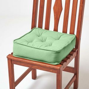Galette de chaise coussin rehausseur en coton Vert foncé, 40 x 40 x 10 cm - Vert Foncé - Homescapes