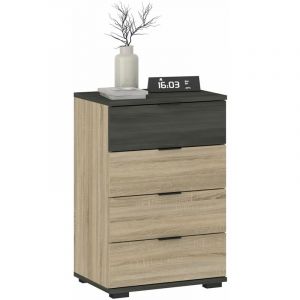 Image de Idimex Table de chevet 4 tiroirs tarbes table de nuit haute, design moderne, en m&eacute;lamin&eacute; fr&ecirc;ne gris et ch&ecirc;ne sonoma - Gris cendr&eacute;/Ch&ecirc;ne sonoma
