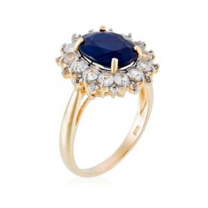 Diamanta - Bague Soleil Bleu Saphir 3.5 ct & Topaze blanche 1.33 ct or jaune