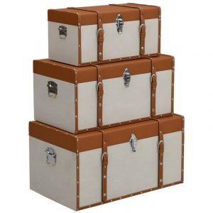 Vente-unique - Lot de 3 malles en bois de sapin et mdf - Revêtement en simili et tissu - 3 tailles - Marron et taupe- jacinto