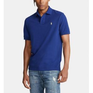 Ralph Lauren Polo ajusté uni en coton Bleu Polo - Couleur Bleu - Taille M