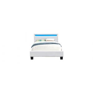 Angel Solide et Confortable Lit 90x200 avec Sommier+Tête de Lit avec Eclairage LED Couleur BLANC