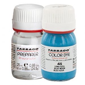 Tarrago Color Dye Double Teinture Colorante Cuir, Cuir Synthétique Et Textil Bouteille + Préparateur 25 millilitres Couleur Bleu Azur-45