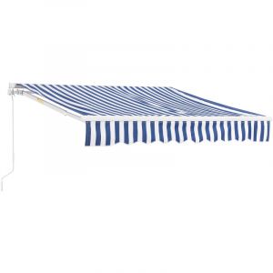 Store Banne R&eacute;tractable Manuel Marquise &agrave; Bras Articul&eacute; avec Manivelle Montage Mural Inclinaison R&eacute;glable Al ini Polyester 300 x 250 cm Bleu Blanc