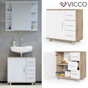 Meuble sous-lavabo "Ilias" 60cm Chêne clair/Blanc Vicco