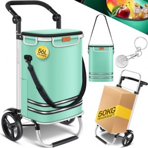 KESSER Chariot de Courses Pliable avec Une capacité de 56 litres et Une Charge maximale de 50 kg | Chariot 3-en-1, Diable et Sac à bandoulière | Chariot de Courses Pliable avec Compartiment