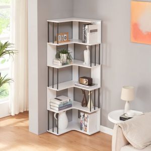 &Eacute;tag&egrave;re d&rsquo;angle Afrel 160 x 54 x 54 cm blanc noir [en.casa]