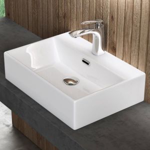 Sogood - Lavabo &agrave; Poser Vasque Suspendu en C&eacute;ramique Lave Mains Rectangulaire de Qualit&eacute; pour Salle de Bain Br&uuml;ssel206 Blanc 51x36x13cm