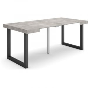 Table console extensible, Console meuble, 180, Pour 8 personnes, Pieds bois massif, Style moderne, Ciment - Skraut Home