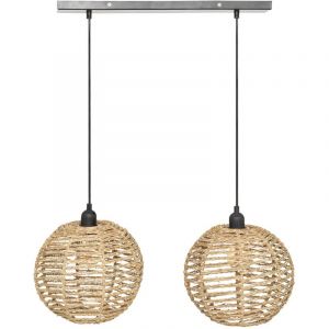 Lot de 2 lampe suspendue, suspension luminaire en osier/métal coloris naturel - Diamètre 50 x Hauteur 26 cm -PEGANE-