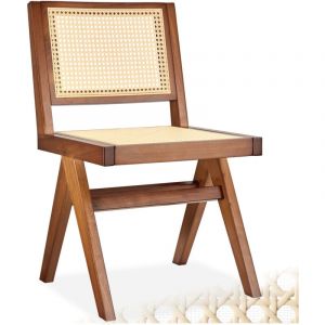 TecTake Chaise en bois avec cannage viennois design boho chêne foncé