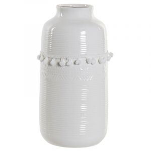Vase Dkd Home Decor Blanc Grès Pompon 12 x 12 x 24 cm