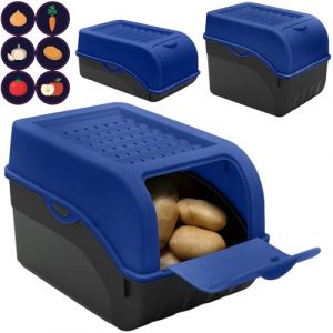 Artecsis Bo&icirc;te Pomme de Terre I Lot de 3 Bo&icirc;tes Bleues pour Rangement et Conservation Pommes de Terre, Oignons, Ail + 6 Stickers Fruit/L&eacute;gume