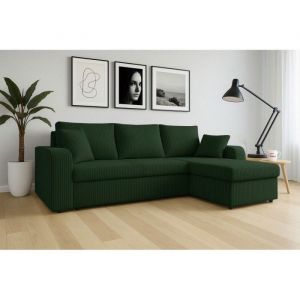 Meublesline Tendencio - Canapé d'angle convertible hellia en velours côtelé Vert