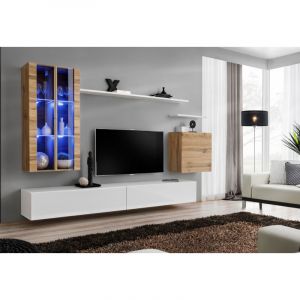 Image de Meuble TV Mural Design " XII" 270cm Naturel & Blanc Prix