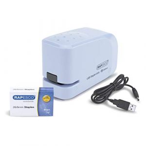 Rapesco 1452 626EL Agrafeuse Automatique à USB/Batterie avec 1000 Agrafes 26/6mm, Capacité de 15 Feuilles, Bleu Pastel
