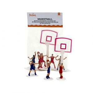 Decora 0816015 Ensemble tif sur le thème du basket pour gâteaux, Comprend 8 joueurs et deux paniers, Idéal pour décorer des gâteaux pour les fêtes d'anniversaire, Contient 10 pièces au total.