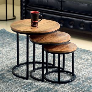M&S Lot de 3 tables d'appoint rondes en bois exotique marron - lalaury