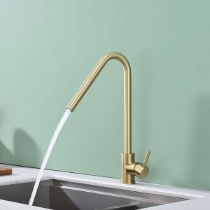 Image de Mitigeur de cuisine bec haut or brossé PVD Inox S304 série TALENT