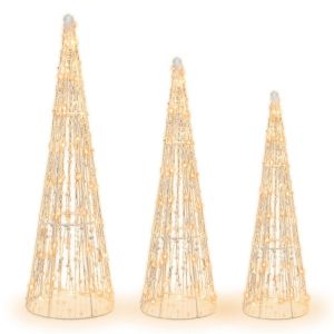 3 arbres de No&euml;l illumin&eacute;s Coast - LED blanc chaud - guirlandes &eacute;toil&eacute;es - blanc - 81 / 72 / 62 cm - pour l'int&eacute;rieur et l'ext&eacute;rieur
