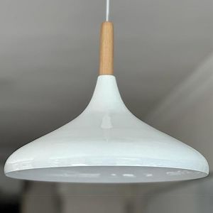 Lampe Suspendue Simple Avec Tête de Lit en Bois Blanc Intérieur Blanc – Lustre Vintage E27 Ø35 cm pour Salon, Chambre ou Salle à Manger