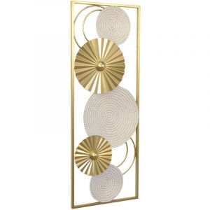 D&eacute;coshop26 D&eacute;coration Murale M&eacute;tal Dor&eacute; & Blanc Cr&egrave;me &ndash; Motifs Cercles & Fleurs &ndash; 90 cm DEC050031
