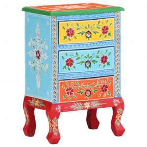 VidaXL Table de chevet peinte à la main 40x30x60 cm Bois de manguier