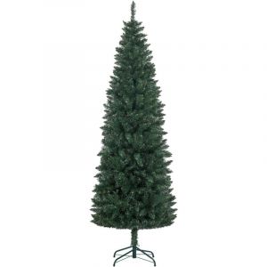 Homcom Sapin de Noël Artificiel 210 cm - Arbre de Noël Slim avec support en acier pliable, 687 branches épines Vert
