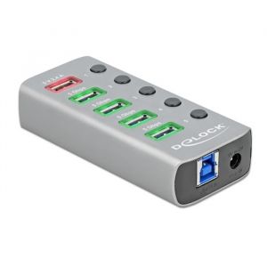 Delock Hub USB 3.0 à 6 ports avec 1 port USB-A dédié à la charge (5V 2.4A) et 1 port USB-C PD 3.0