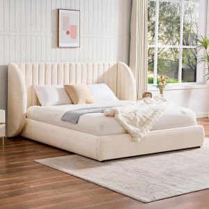 Lit-coffre complet avec tête de lit modulable Cocon Tissu Beige