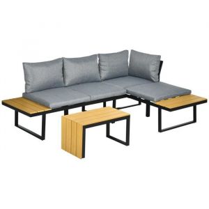 Image de Outsunny Salon de Jardin d'angle modulable avec table basse aluminium 5 places 3 pièces 8 coussins inclus gris 150x78x72cm Gris