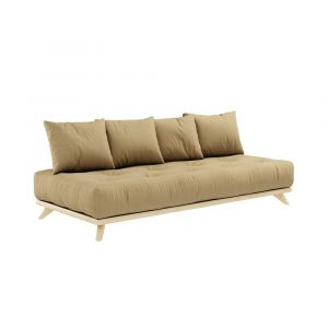 Inside75 Canapé convertible futon SENZA pin naturel coloris beige blé couchage 90 cm. beige Coton