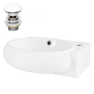 ML-Design lavabo en céramique, blanc, 43x28x15 cm, ovale, petit, trou pour robinetterie à