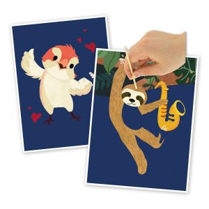 Kit cartes à gratter animaux chanteurs - 2 pièces - 15 x 20 cm