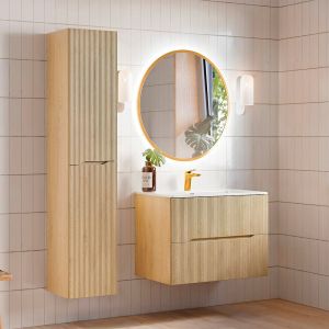 Ensemble meuble simple vasque encastrée 80cm et colonne Isaline Bois