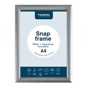 EUROPEL Cadre clipsable A4 aluminium couleur argent, profil 25x11 mm, dimensions 210x297mm, porte-affiche, hôtel, bureau, restaurant, menus, réclame, message