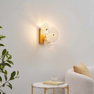 Kosilum Applique murale chic m&eacute;tal dor&eacute; brillant et verre - Emilia