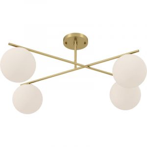 Homcom Plafonnier design doré dia. 75 cm 4 lampes boules verre dépoli blanc métal